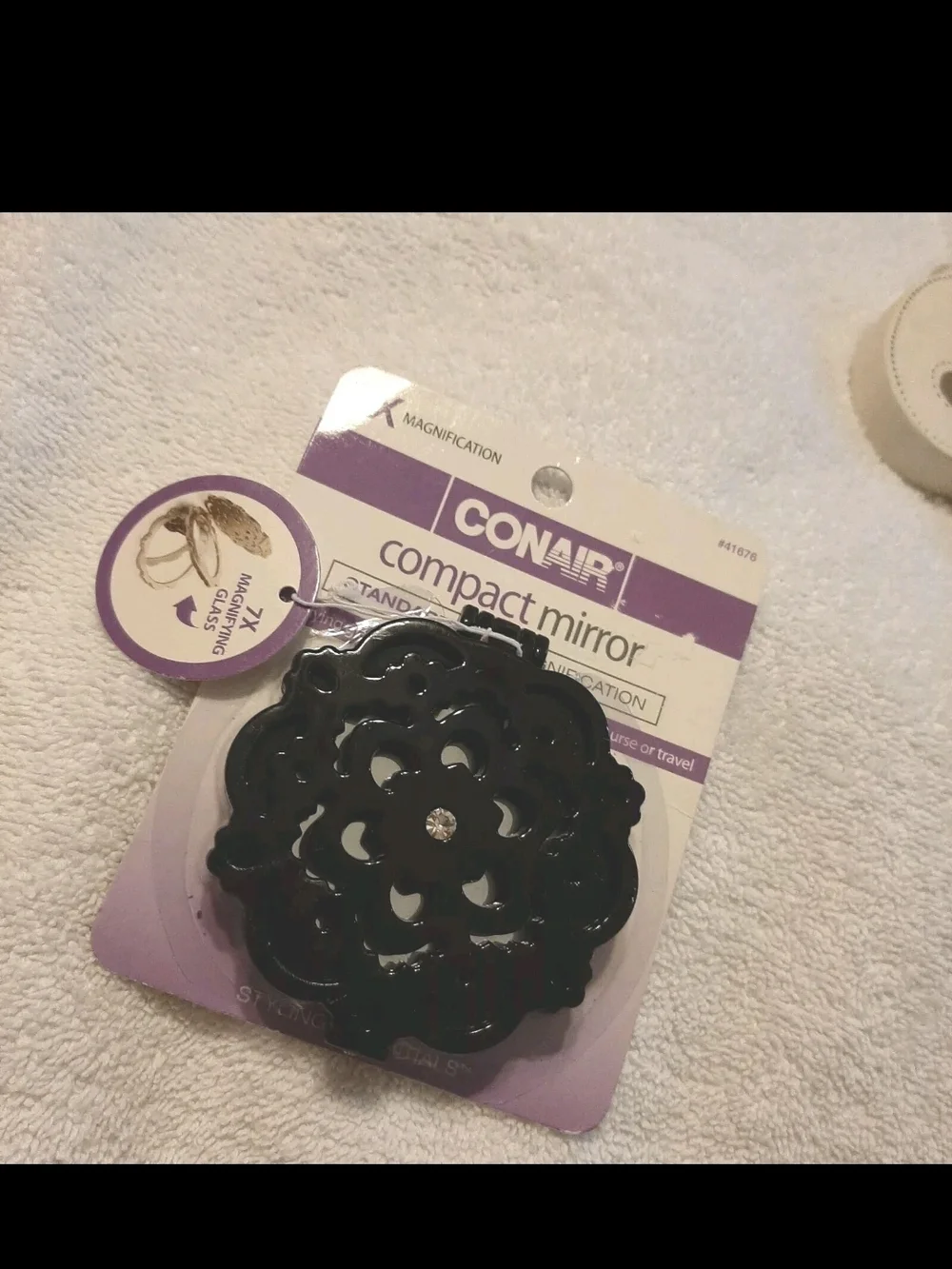 Conair 7x Magnification Compact Mirror Black 1-Piece Diamond Styling New